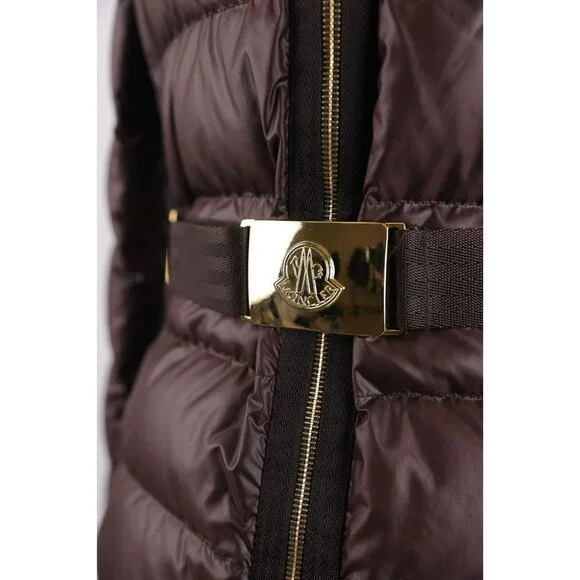 Moncler Belted Down Jacket w/ Fur Hood SZ 1/S Brown MINT